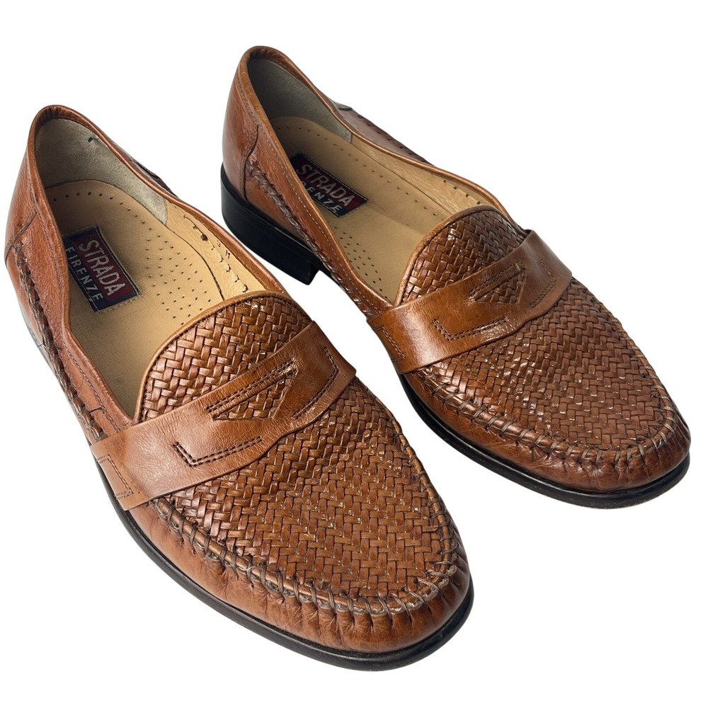 Vero Cuoio Basket Weave Italian Leather Penny Loafers Brown Men Size 9‎ Acedemia